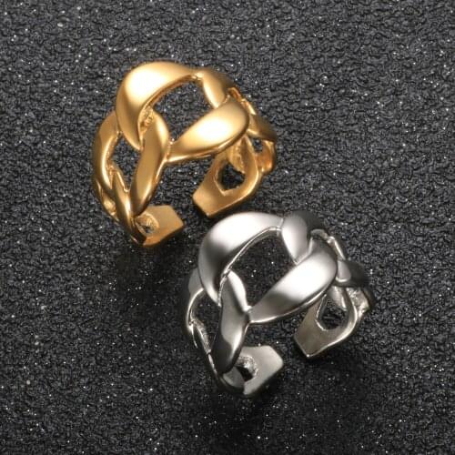 Stainless Steel Minimalist Chain Opening Ring Gold Plated Punk Finger Rings For Women Men Jewelry Gifts