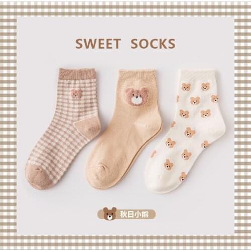 3 Pairs/set Womens Socks Cute Soft Cotton Bear pattern Design High Quality Lolita Girl Sweet Kawaii Girls Socks Cute Gift