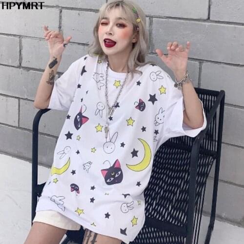 New white Korean Women tshirts Kawaii print tee tops All-match Students t-shirt Harajuku oversize Clothing Casual T shirt female