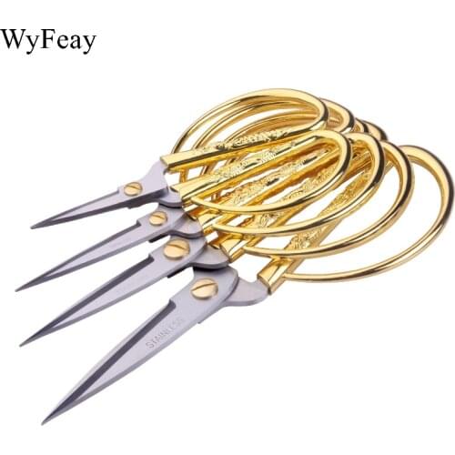 6 Sizes Stainless Steel Gold Sewing Scissors Short Cutter Durable High Steel Vintage Tailor Scissors For Fabric Craft Household