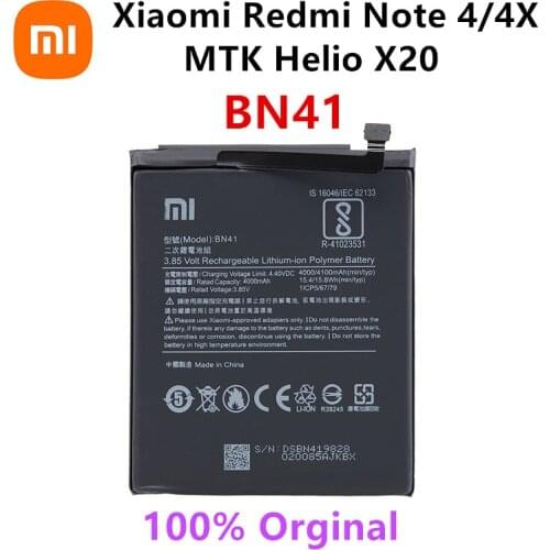Xiao mi 100% Orginal BN41 4100mAh Battery For Xiaomi Redmi Hongmi Note 4 / Redmi Note 4X MTK Helio X20 Batteries