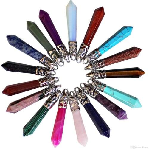 ASHMITA Natural Stone Hexagonal Prism Healing Point Necklace Pendant for Men Women Chakra Long Gem Beads Reiking Jewelry