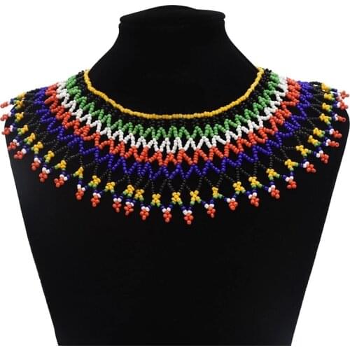 Boho African Zulu Colorful Pink Resin Beaded Necklace Tribal Choker Indian Ethnic Bib Collar Statement Collares Jewery Gift