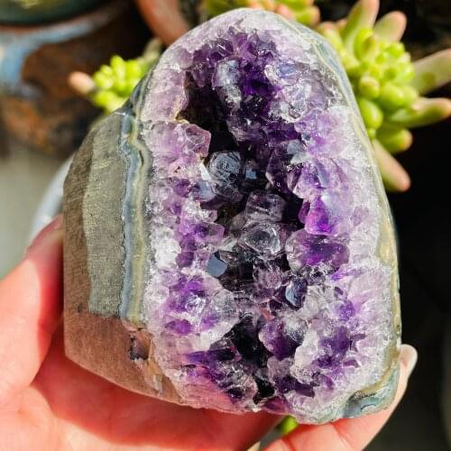 Natural Amethyst Geode Quartz Cluster Crystal Specimen Energy Healing