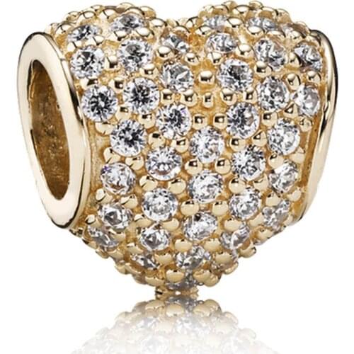 Pave Heart Charm for Women Bracelet Bangle Pave Shine & Clear CZ Bead Girl Gift Authentic S925 Silver DIY Jewelry