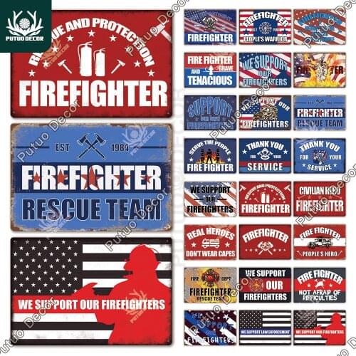 Putuo Decor Firemen Tin Sign Metal Sign Decorative Vintage Decor Plaque Garage Gas Station Man Cave Home Wall Decoration
