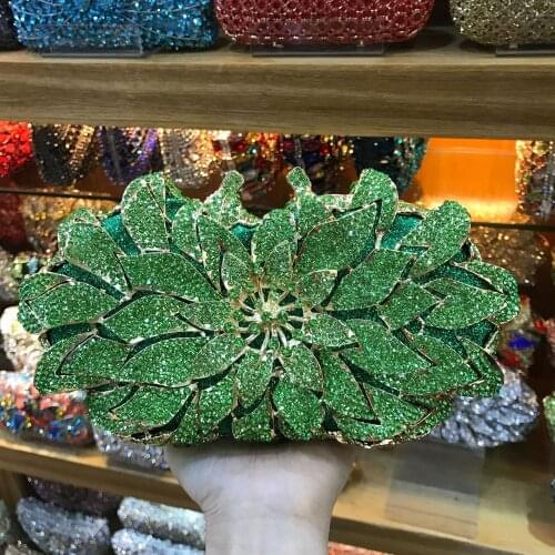 Luxury Green Crystal Clutch Party Purse Hollow Out Evening Bags Clutches Women Diamond Minaudiere Clutch Ladies Mini Handbags