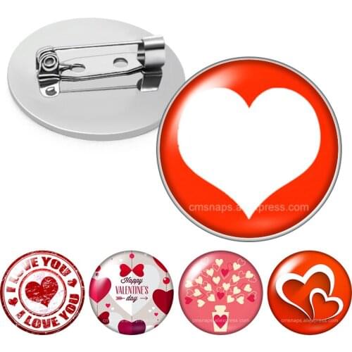 Heart Love Valentines Day Lovers I Love you Couple Glass cabochon Brooch Dome Photo Jewelry Brooches Pin Men Woman Gift