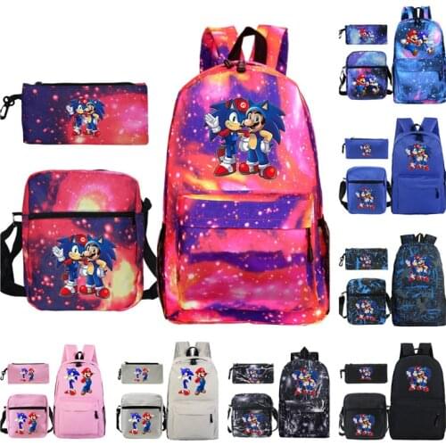 Anime Game Super Mario Student Schoolbag Shoulder Bag Pen Bag Three-piece Boy Girl Backpack Messenger Bag Combination G