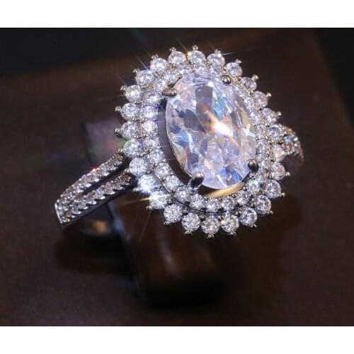 Female White Round Zircon Ring Luxury 925 Silver Engagement Ring For Women New Trendy Crystal Party Rings High Quality