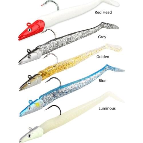 10g 19g 34g Glow Eel Soft Lure Wobbler Artificial Bait Silicone Sea Bass pike Rockfish Grouper Carp Fishing Lead Jig Head Tackle