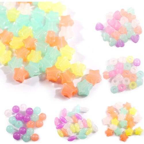 100pcs/bag Luminous Beads Acrylic Spacer Loose Beads Heart/Star/Round Glow In The Dark For Jewelry Making DIY Bracelet Necklace