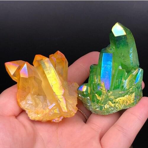 2pcs Beautiful Aura Crystal Cluster Angel Titanium Quartz Stunning Rainbow Specimen Minerals Reiki Healing Chakra