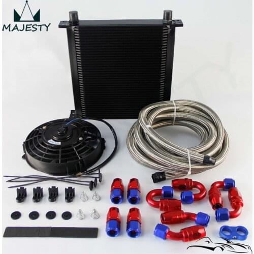 40 Row AN10 Engine Oil Cooler + 5M Oil Line Fittings + 7" Electric Fan Kit