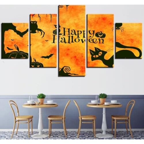 5 Pieces Halloween Canvas Cartoon Painting Festival Posters Cat Pictures For Home Decor Modern Framework Modular Wallpapers
