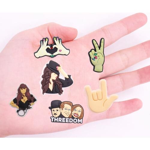 50pcs Wholesale PVC Cool Girls Gesture Shoes Accessories Garden Shoe Decorations Fit Croc Jibz Charm Boys Girls Holiday Gift