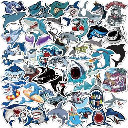 50PCS Cartoon Shark Animals Sticker Suitcase PVC Skateboard Luggage Motorcycle Guitar Kid Boy Decal Graffiti Laptop Stickers
