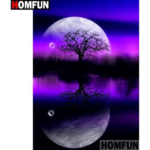 HOMFUN Full Square/Round Drill 5D DIY Diamond Painting "Moon tree landscape" Embroidery Cross Stitch 3D Home Decor Gift A11908