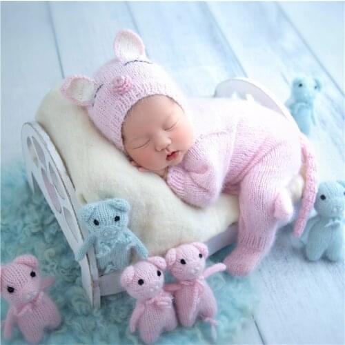 Angora Newborn Footed Romper Set Knitted Fluffy Newborn Baby Animal Clothes Baby Jammies Alpaca Infant Bonnet Suit Photo Props