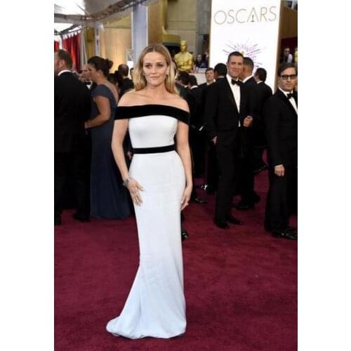 White and Black Boat Neck Mermaid Prom Gown Floor Length Formal Dress for Wedding Party Custom Made