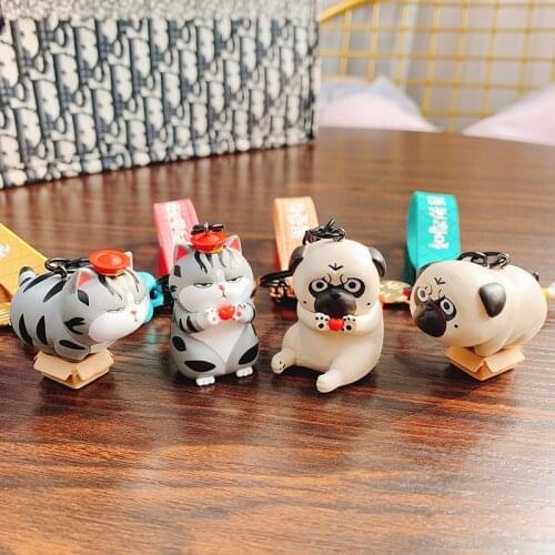 Cartoon Dancing Cat Keychain Cute Funny Dog Doll Keyring Women Men Backpack Car Key Chains Pendant Creative Gifts