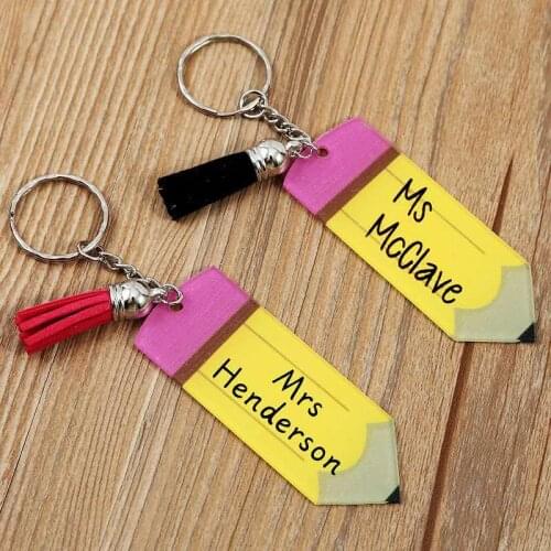 Teachers day pencil tassel decoration keychain factory wholesale personalized blank letter acrylic key pendant#75