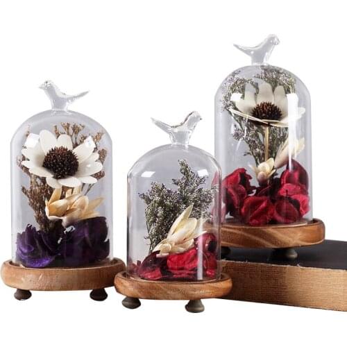 European Dry Flower Bird Glass Cover Ornament Creative Glass Home Garden Wedding Decoration Accessories Living Bedroom Crafts