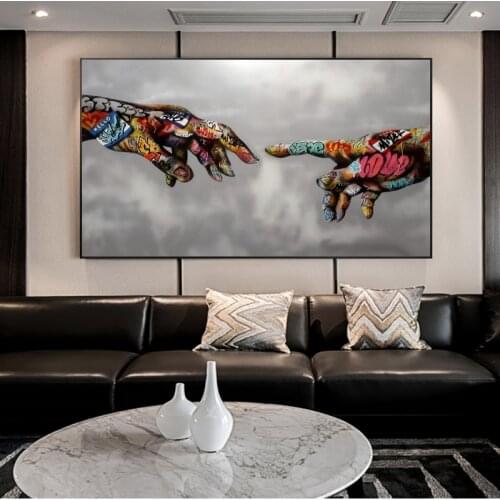 Creation of Adam Graffiti Art Canvas Posters and Prints Hand To Hand Street Art Canvas Paintings on The Wall Art Pictures Cuadro