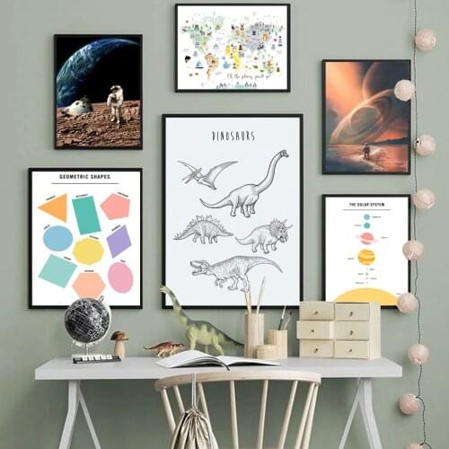 Astronaut Space Dreamer Dinosaur Planet Map Wall Art Canvas Painting Nordic Posters And Prints Wall Pictures For Living Room