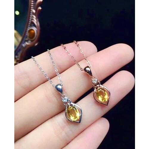 Classic 925 Silver Crystal Pendant 5mm*7mm Natural Citrine Silver Pendant Solid Sterling Silver Citrine Necklace Pendant