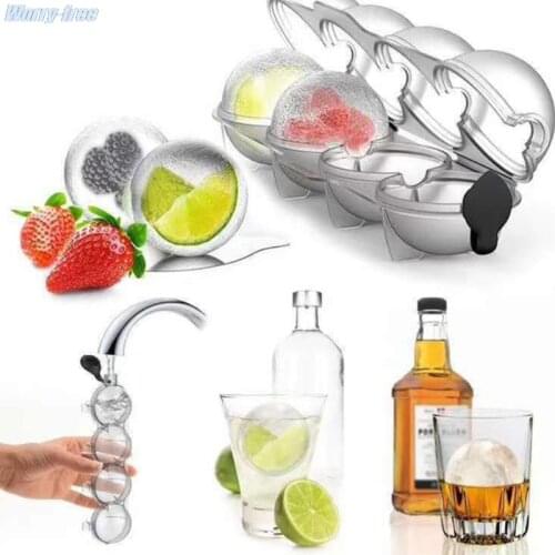 2Pcs 4 Cavity Ice Cube Maker Mold Whiskey Round Ice Ball Ice Grid Bar Kitchen Tool