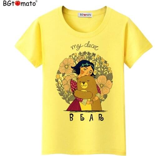 BGtomato Fashion tshirt women cartoon Girl and Bear Prints tops summer chemise femme kawaii T-shirt harajuku shirt kawaii modis