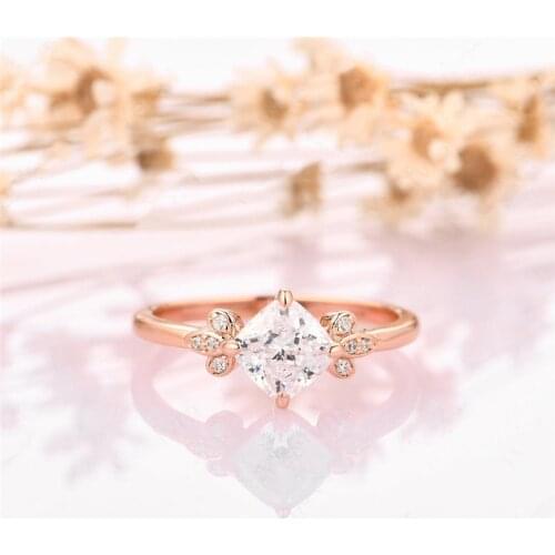 RandH 14K Yellow Solid Gold 1.1 Carat 6.5mm Causion Cut Moissanite Leaf Moissanite Rings Engagement Anniversary Womens Rings