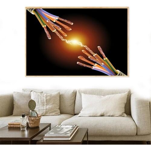 Modern Minimalist Abstract Art Wall Painting Electric Wire Spark Wall Decor Kids Room Posters and Prints Hold Hands Canvas Art
