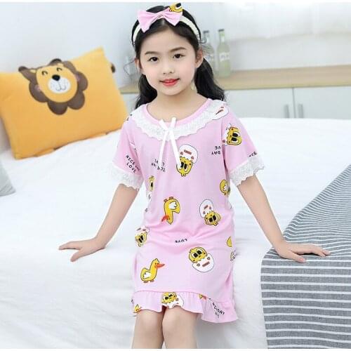 New Kids Girls Nightgowns Cotton Nightdress Summer Baby Clothes Sleepwear Big Girl Lace Night Dress Sleepshirt Children Pajamas