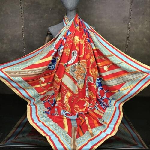 KOI LEAPING new woman Fashion silk Scarf Horse Pattern Printing 130*130 Square scarf Headdress Gift headscarf high quality Shawl