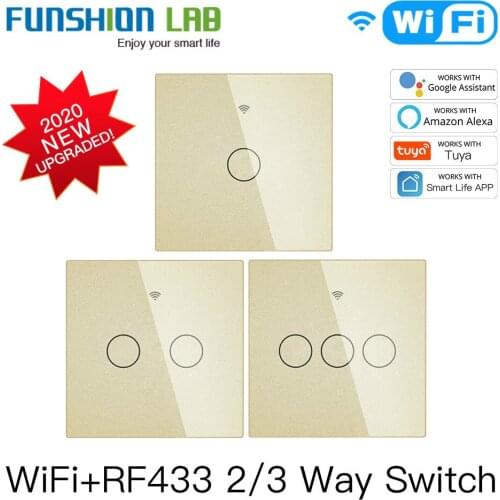 NEW Upgraded WiFi Smart RF433 Touch Switch 2/3 Way Smart Life/Tuya App Control,Alexa Google Home Voice Control 1/2/3 Gang
