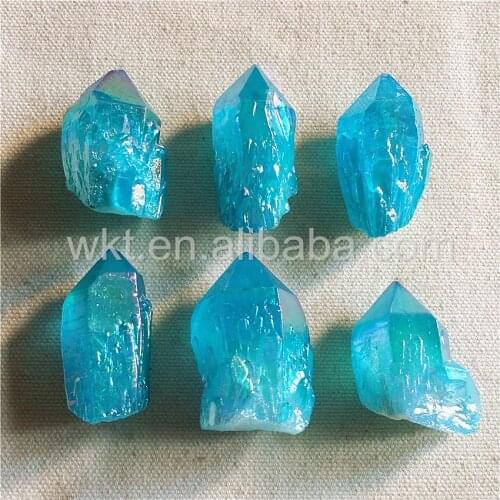WT-G217 Wholesale Natural loose raw crystal quartz point stone, Aqua Aura genuine crystal quartz stone point for jewelry design