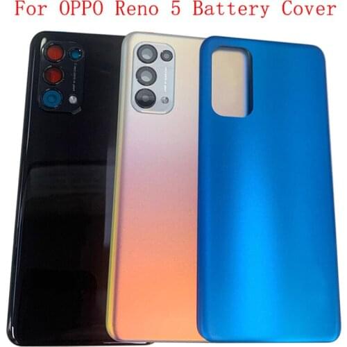 Original Battery Cover Rear Back Door Panel Housing For OPPO Reno 5 5G Battery Door with Camera Lens Replacement Part