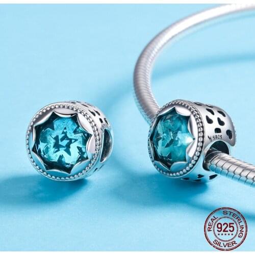 Genuine 100% 925 sterling silver starry sky crystal glass beads fit bangle charm bracelet pendant original woman jewelry making