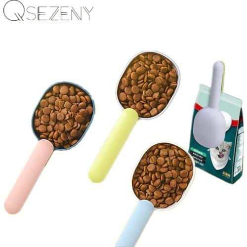 Portable Pet Dog Food Spoon Multifunctional Pet Feeding Spoon With Sealed Bag Clip Creative Measuring Cup Curved Design