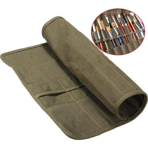 Durable Canvas Brush Bag Artist Draw Pen Watercolor Roll Up Oil Paint Brush Cases 22 Jack Holder Green Color 41 x 33cm
