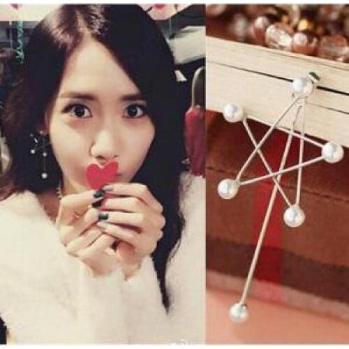 Asymmetry Imitation Pearl Five-pointed Star Long Earrings The Word Simple Personality Fashion Five Star Earrings Women Jewelry