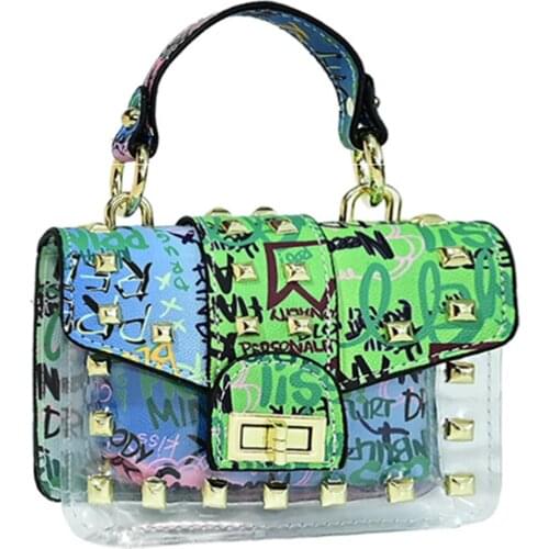 Womens Fashion Graffiti Handbags Female Luxury Designer Shoulder Bags Brand Rivet Crossbody Bag For Ladies 2021 Free Shipiing