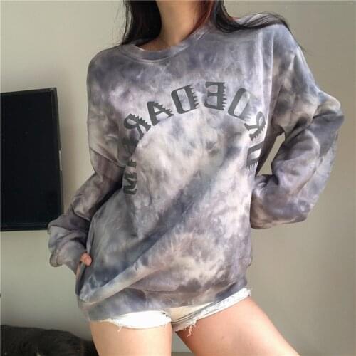 Womens Sweatshirt Loose and Casual Long-sleeved Oversized Sweater,2021 Fashion Tie-dye Letter Print Loose Pullover Sweatshirt