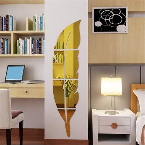 Creative DIY feather 3D Stereoscopic Sticker 2016 acrylic mirror wall stickers bedroom living room entrance bathroom wall decor