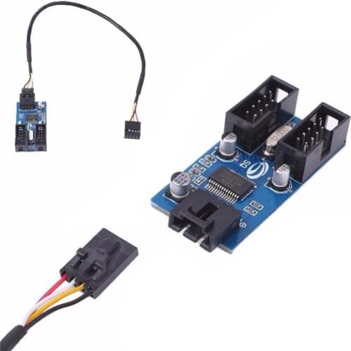 9 Pin USB Motherboard Header Male 1 to 2 Female Extension Splitter Cable Connector Adapter PC Computer DIY Extension line 30CM