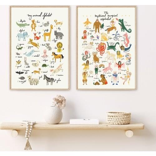 Magical Alphabet Wall Educational Animal Canvas Painting Wall Art Nordic Posters and Prints Wall Pictures for Living Room Decor