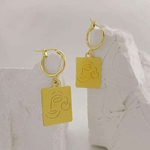 VSnow Minimalist Gold Irregular Abstract Face Geometric Hoop Earring for Women Fashion Square Metal Earring Jewelry Pendientes