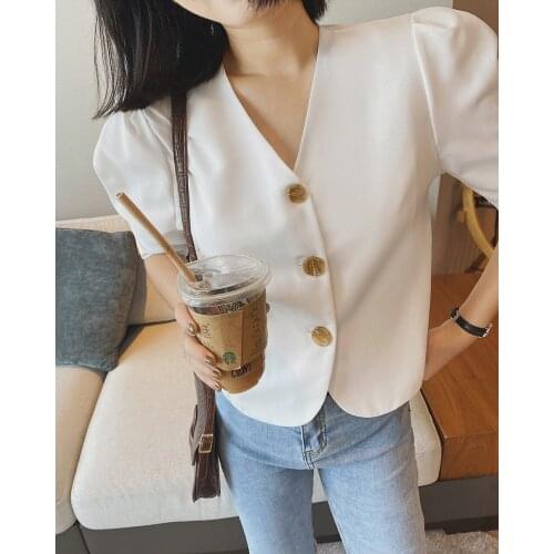 2021 Womens White V-Neck Button Up Blouses And Shirts Za Woman Fashion Top Clothes Summer Female New Elegant Cardigan Jackets
